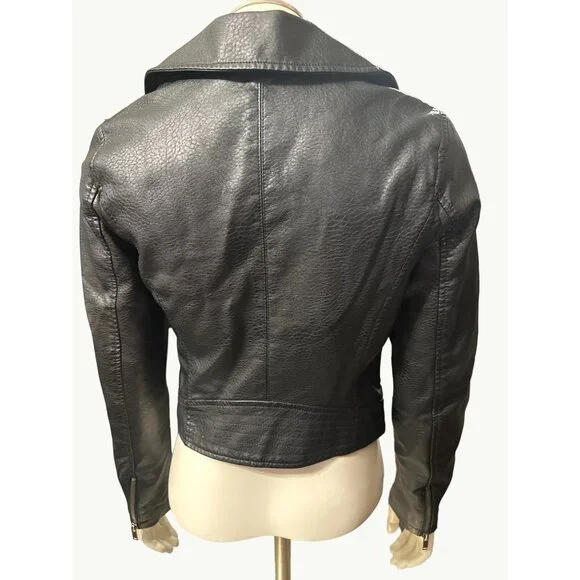 Aeropostale Faux Leather Moto Black Biker Style Jacket Zipper Pockets Sleev Stud - Picture 3 of 10